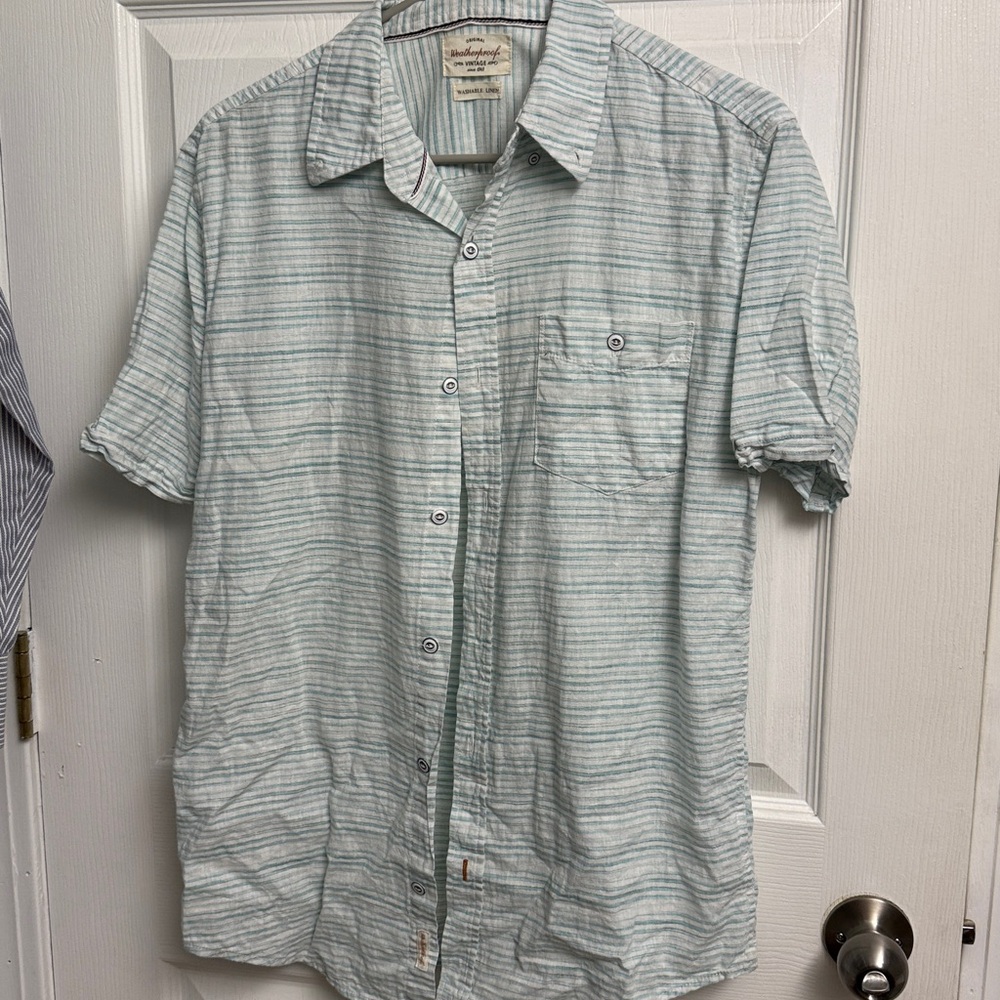 Weatherproof Vintage Blue Striped Linen Shirt